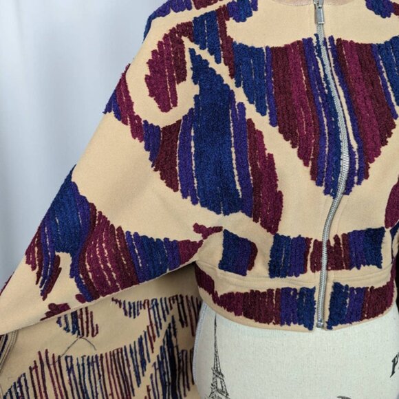 New* BCBG MAXAZRIA Walker Wool Cape Coat Tan Blue Purple Size 6 $338 - Picture 5 of 9